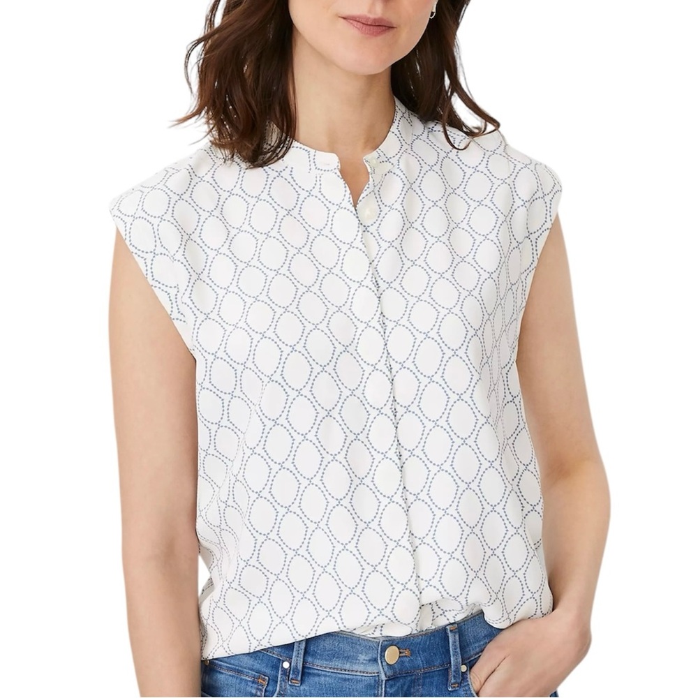 Ann Taylor Geo Mock Neck Sleeveless Top